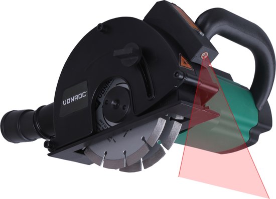 VONROC Wall Router - Grabenfräse + Laser - 1700W - Ø150MM - Inkl. 2 Diamantscheiben & Vakuumadapter