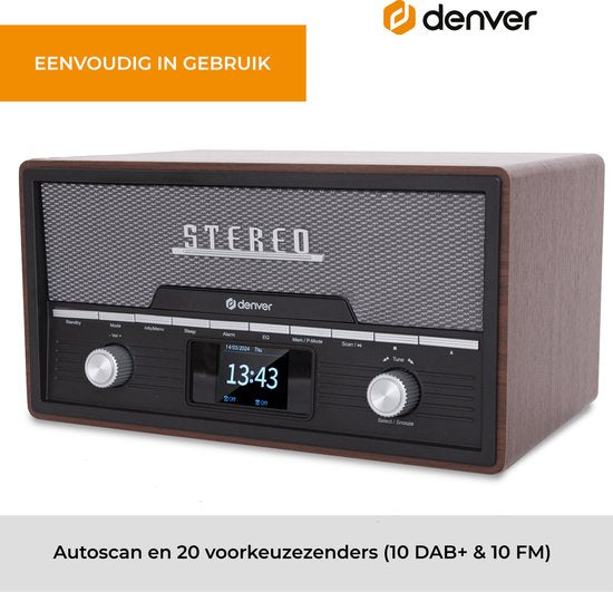 Denver DAB-Radio - Bluetooth - DAB+/ FM - CD - Holz - Braun