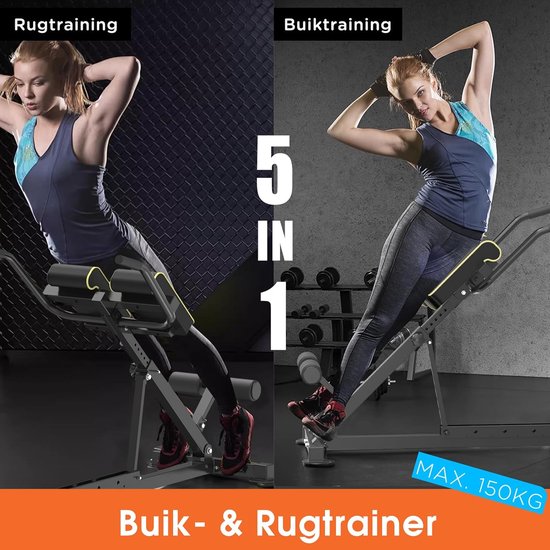 DH FitLife 5-in-1 Hyperextension Roman Chair für Bauch- und Lendenwirbeltraining, einstellbar bis zu 150 kg, Multifunktionsbank für Curls und Gewichte