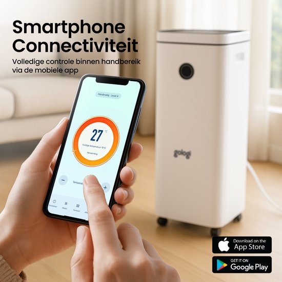 Gologi Luftentfeuchter mit App - Entfeuchtet bis zu 12L pro Tag - Wasch-Trocken-Funktion - Für Zuhause - Geeignet für Keller, Schlafzimmer, Badezimmer und Wohnzimmer - Luftentfeuchter - Feuchtigkeitsfresser gegen Schimmel - Weiß