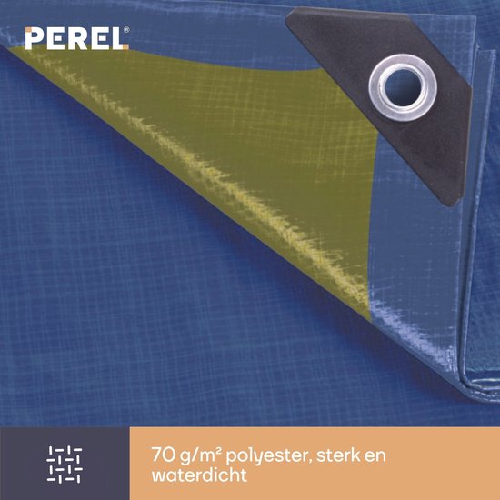 Perel-Abdeckplane, 12 Ösen, verstärkte Ecken, rechteckig, blau/grün, 70 g/m², 2 x 4 m