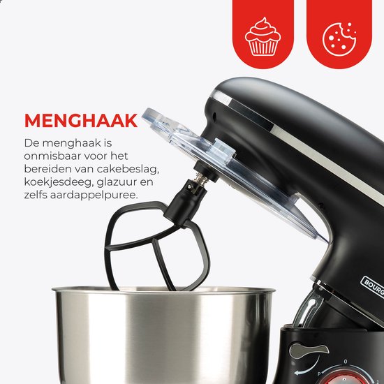 Bourgini - Kitchen Chef Plus – XL-Küchenmaschine – 6,2-Liter-Rührschüssel – 3 Zubehörteile – 1,2 kg Pizza-/Brotteig kneten