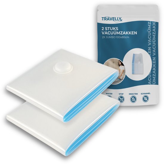 Travelly® Vakuumbeutel & Reisebeutel Set - Aufbewahrung von Kleidung & Reisen - Luftdicht - Wiederverwendbar - Platzsparend - 2er Set - Transparent