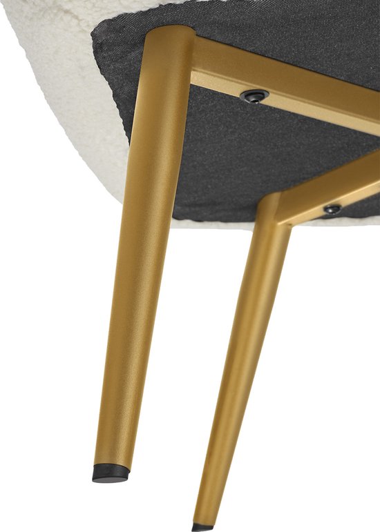 tectake Sessel im skandinavischen Stil - Mit Fußhocker - Teddy Chair Hygge - Sessel für Wohnzimmer, Schlafzimmer - Loungesessel - Goldfarbene Metallbeine - Belastbarkeit bis 150 kg - Creme