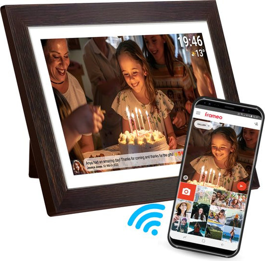 Denver Digitaler Fotorahmen 15,6 Zoll - Holz - XL - Full HD - Frameo App - Fotorahmen - WiFi - 16GB - IPS Touchscreen - PFF1543DW