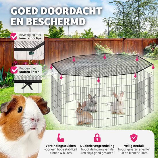 tectake - Freigehege mit Sicherheitsnetz - Faltbarer und erweiterbarer Stall - Kleintiere, Kaninchen, Welpenschutzgitter, Kaninchenstall - Freigehege - Ø 145 x 73 cm