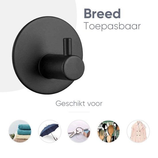 Trendfield Haken Selbstklebend - Handtuchhaken - 4 runde selbstklebende Haken - Hängehaken - Wandhaken - Klebehaken Handtuch - Handtuchhalter - Hängehaken - Schwarz