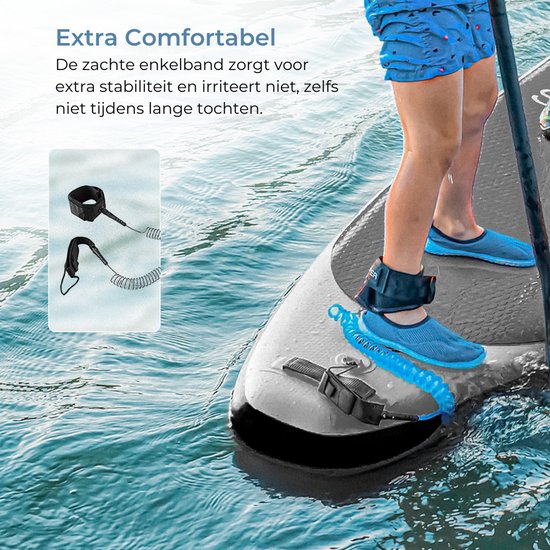 Supper Sup Board - Max. 120KG - Aufblasbar - Paddle Board - Pumpe - Finne - Leash - Tragetasche - 285 x 76 cm - Schwarz