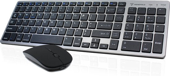 Trendfield Tastatur und Maus Wireless - Bluetooth-Tastatur - Leise Tasten - Wiederaufladbar - Qwerty - Space Grau