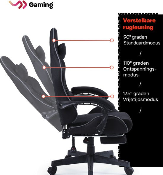 VDD Gaming - Spielesessel mit Massagefunktion und Fußstütze - Spielesessel in der Farbe Schwarz - Spielesessel mit Nackenkissen & verstellbarem Rückenkissen - Ergonomischer Bürostuhl mit gepolsterten Armlehnen - Belastbarkeit bis 150 kg - Verstellbare Rüc