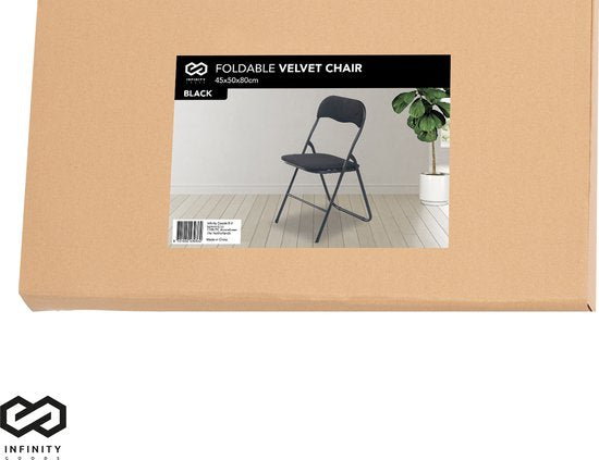 Infinity Goods Klapstoelen - Set van 4 - Vouwstoelen - Fluweel - Eettafelstoelen - Opklapbare Stoelen - 43 x 47 x 80 CM - Stoelen - Zwart