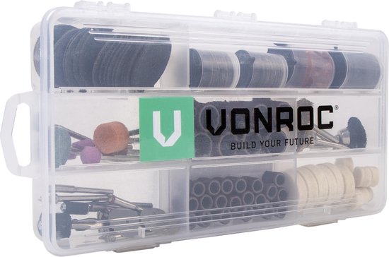 VONROC Multitool - Rotary - 160W - Inkl. 232 Zubehörteile, 2 Aufsätze, biegsamer Schaft und Aufbewahrungstasche