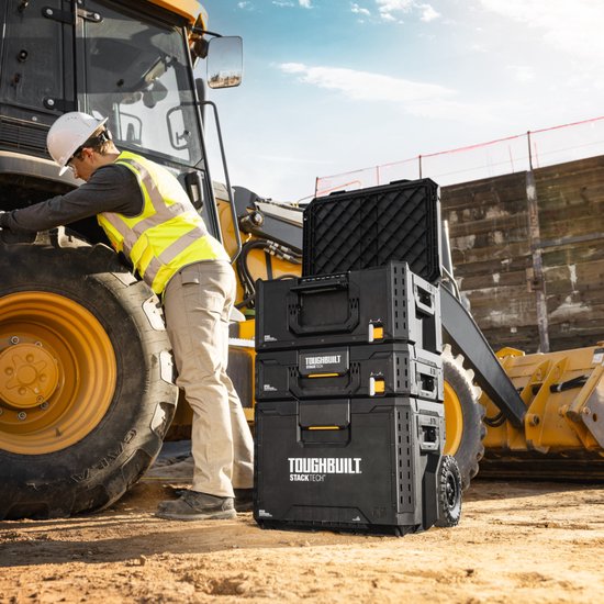 Toughbuilt StackTech Set Werkzeugkoffer Aufbewahrung mit Rädern 3 Stück ( TB-B1S3-B70R ) IP65 + 2x StackTech Werkzeugkoffer Schwarz