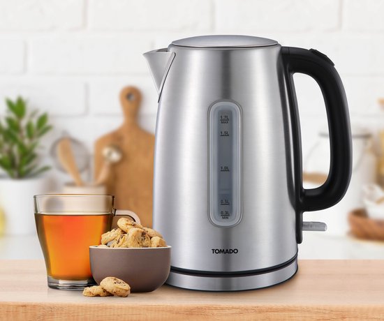 Tomado TWK1709S - Edelstahl-Wasserkocher - 1,7 Liter Fassungsvermögen - 2200W - Kalkfilter - Wasserstandsanzeige