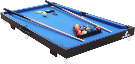 Cougar Pool Table Mini Portable Schwarz/Blau - Handlicher Griff - Inkl. Bälle - 118x64x12cm