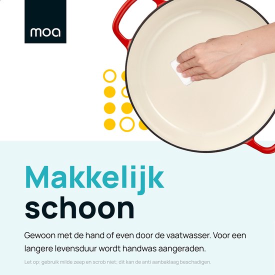 MOA Gusseisen-Kasserolle - 3,5L - Für alle Wärmequellen inkl. Induktion - Mit Deckel - Ø 30cm - Antihaftbeschichtung - Rot