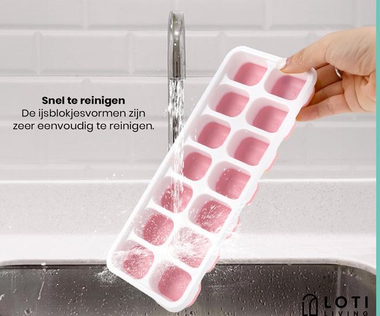 Loti Living Eiswürfelform - 4 Stück - Rosa - Eiswürfelformen - Silikon-Eiswürfelform - Eiswürfel - BPA frei