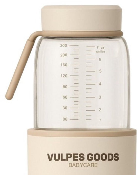 Vulpes Goods® - Babycare Flaschenwärmer Elite - 330 ml & 5 Temperatureinstellungen - Ausgestattet mit 13.500 Mah Batterie und Speicherfunktion - Für unterwegs und die Nachtfütterung - Cremefarbenes Glas und Kunststoff