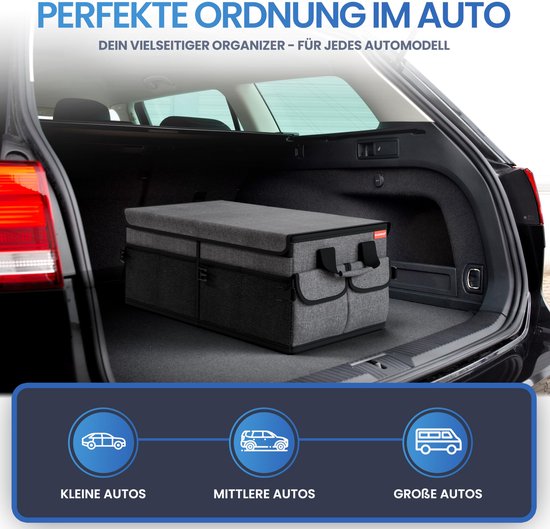 HELDENWERK Premium-Kofferraum-Organizer mit Deckel, stabil & rutschfest - Faltbare Kofferraumtasche, groß mit doppeltem Boden - Kofferraumbox, Kofferraum-Organizer-Box