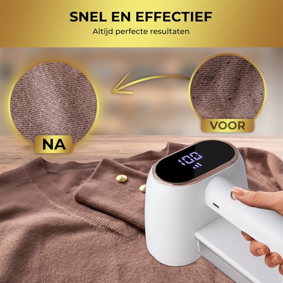 MostEssential Premium Fusselentferner - USB-C Schnellladefunktion - Kabellos - 2000 mAh Akku - 17.000 U/min - Weiß