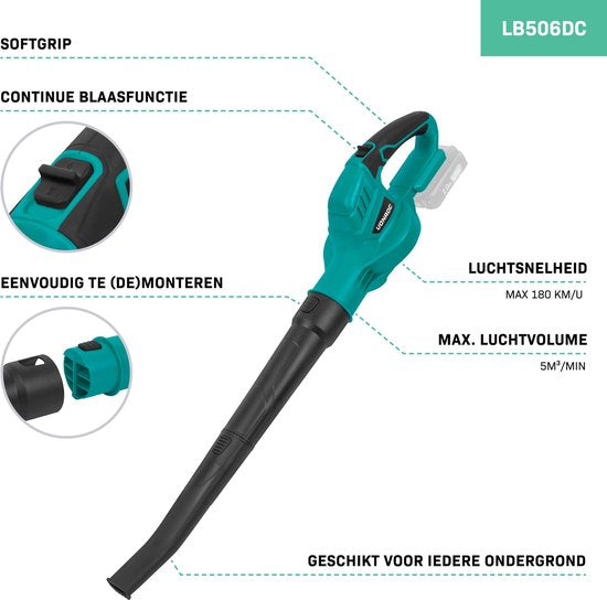 VONROC Laubbläser - 20V - Luftgeschwindigkeit 180 km/h - Luftmenge 5m3/min - Ohne Akku und Schnellladegerät