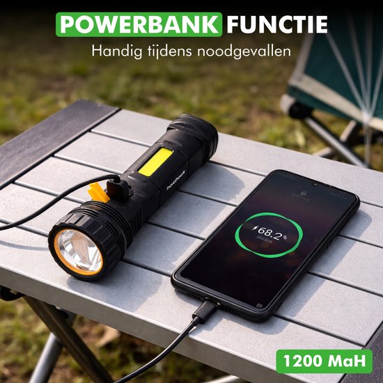Travelhawk Flashlight - Taschenlampe Led - Taschenlampe Militär - Batteriebetriebene Taschenlampe - 1000 Lumen - Solarpanel - Wasserdicht - Schwarz