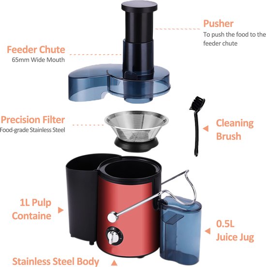 Fuegobird L811 schneller Entsafter - Power Juicer - Edelstahl - 400Watt - Rot