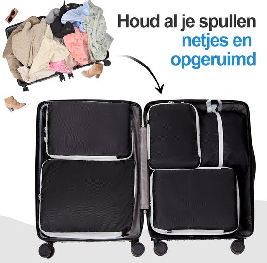 Compression Packing Cubes Set - 5 Stück - Compression Zip - Rucksack / Reisegepäck / Koffer Organizer - Schwarz - Saaf