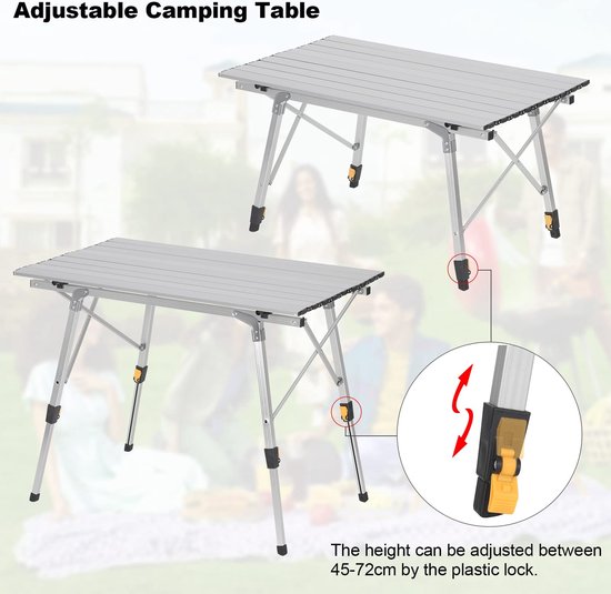 Rootz Campingtisch - Tragbarer Picknicktisch - Faltbare Oberfläche für draußen - Kompakter Reiseständer - Al Fresco Dining - Campingmöbel - Silber - 90x52.2cm
