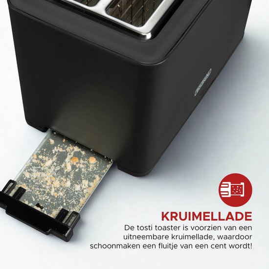 Bourgini Tosti-Toaster mit Bagel-Funktion – Toaster mit Toastklammern – Schwarz – matte Oberfläche – extra breiter Schlitz für 2 Tostis