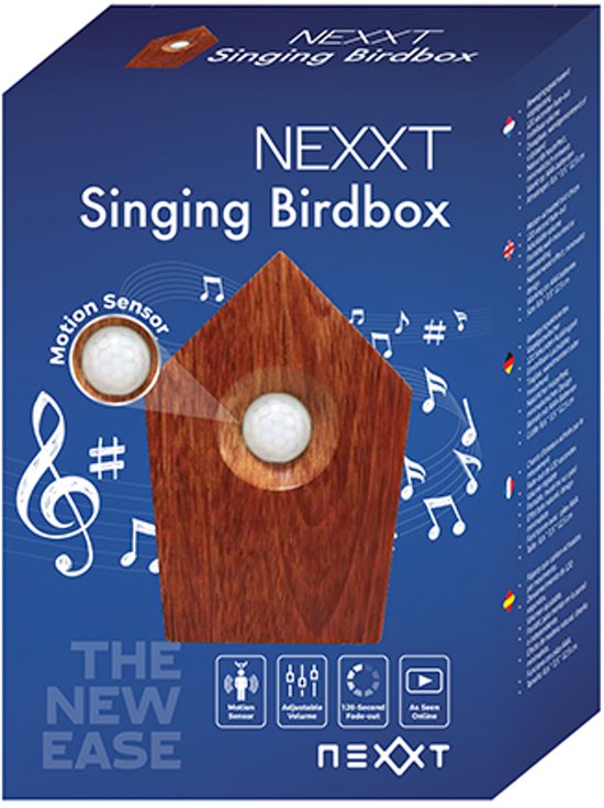 Nexxt Bird Sound House mit Sensor für die Toilette - Einstellbare Lautstärke - WC - Bewegungsmelder - 8,6 x 3,5 x 12,5 cm - 90 g - Schrank - Vogelkasten - Dunkelbraun