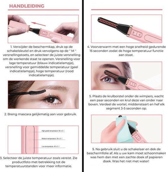 MoreWomen Wimpernzange - Elektrisch - Beheizbar - 3 Stufen - 24-Stunden-Ergebnis - Inkl. Wimpernbürste