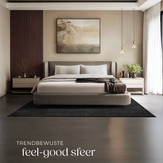 tectake® Kurzflorteppich - 160 x 230 cm - Schwarz - 1630 g/m² Florgewicht - Teppich für Wohnzimmer, Schlafzimmer, Esszimmer - Pflegeleicht und waschbar - Anti-Rutsch-Unterlage - Allergikerfreundlich - Verschiedene Größen und Farben