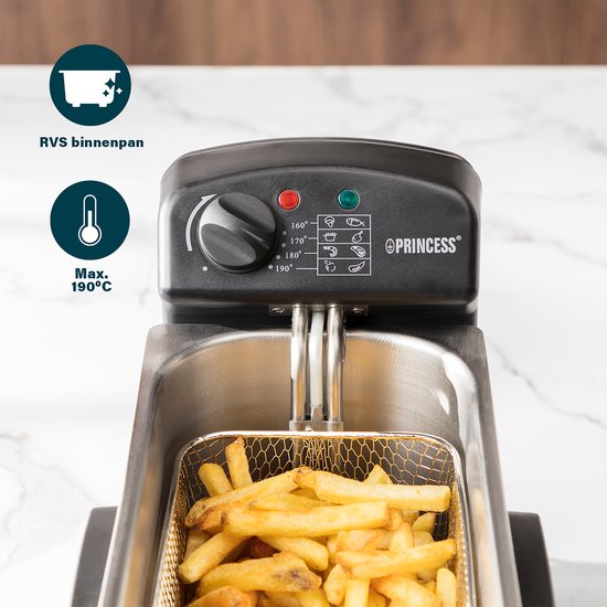 Friteuse 3 Liter - Princess 182626 Family Castel Friteuse 3 Liter - Kaltzone - Fassungsvermögen 3 Liter - Friteuse Princess - 2000W