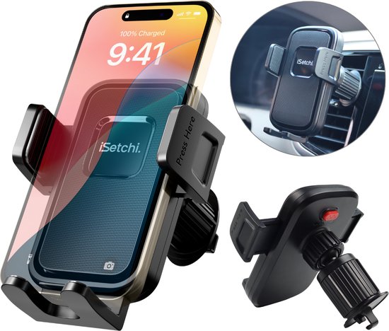 iSetchi FlexMount - Handyhalterung Auto-Belüftung - Lüftungsgitter - Handyhalterung - Autozubehör - Universalhalterung - Ausziehbares Design - Schwarz