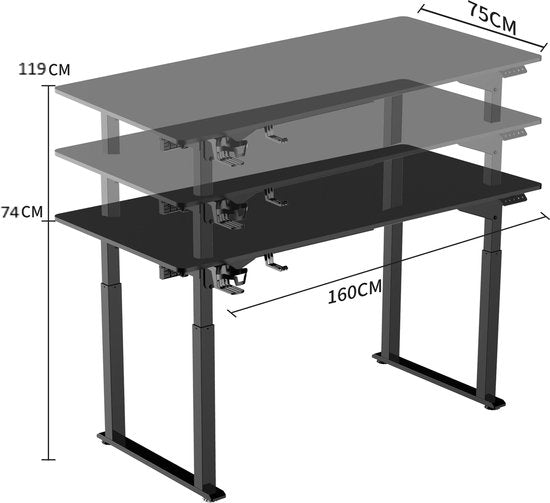 Schreibtisch Sitz-Steh elektrisch höhenverstellbar - Spieltisch - Spieltisch - Computertisch - Spieltisch - ergonomischer Arbeitsplatz - 130 kg Belastbarkeit - 160 x 75 cm