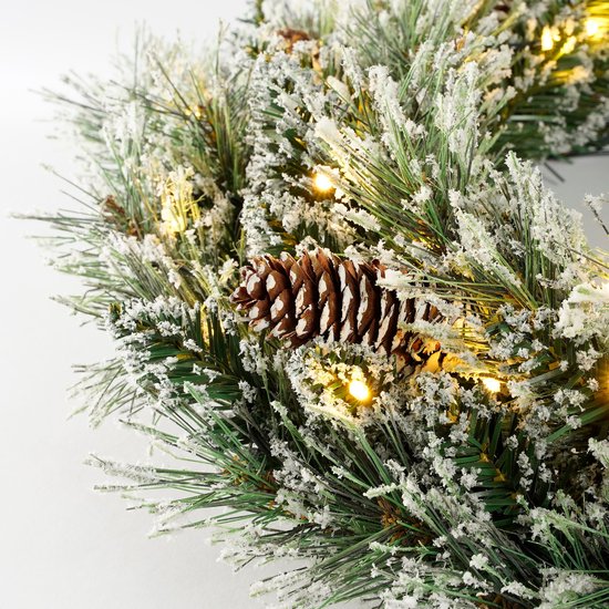Black Box Trees Vandans Weihnachtskranz mit LED-Lichtern - Ø60 cm - Grün gefrostet