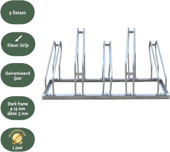 BRASQ Fahrradträger für 5 Fahrräder - Fahrradständer - Fahrradträger - Fahrradträger für Boden Inklusive Befestigungsmaterial - Silber
