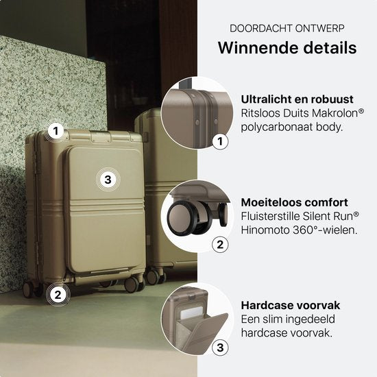 ONYX Hybrid Pro Handgepäck Koffer mit Fronttasche 38 Liter - Recyceltes Polycarbonat und reißverschlussloses Design - Reisekoffer mit TSA-Schloss und Spinner-Rädern - Leichter Trolley mit Laptop-Fach - Desert Clay