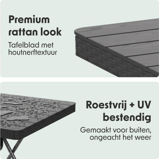 LifeGoods Bistro-Set - 3-teilig - klappbar - Rattan-Look - Garten-Set mit Beistelltisch - Schwarz - 200kg Tragkraft - wetterfest