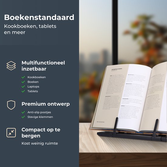 Castagnola Verstellbarer Buchständer - Buchhalter mit 7 Ständern - Kochbuchhalter Metall - Tablet-Halter Schwarz - Rutschfester Leseständer - Buchständer