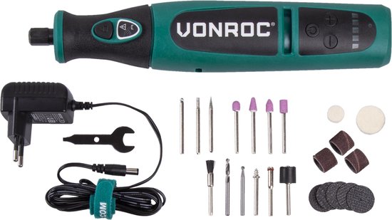 VONROC Accu Multitool - Rotierend - 8V - Inkl. 24 Zubehörteile, Ladegerät & Aufbewahrungstasche