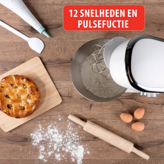 alpina Food Processor - Küchenroboter - 5L Edelstahl-Mixbehälter - 3 Zubehörteile - Weiß