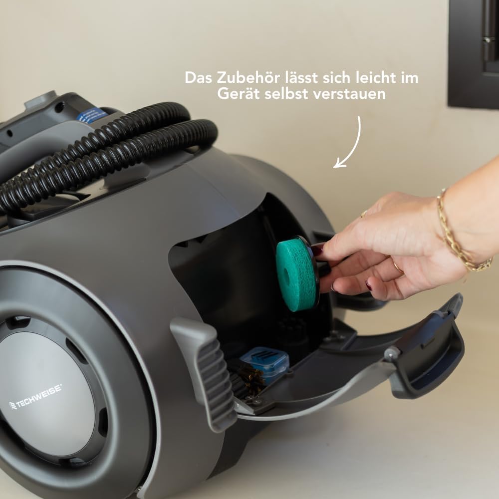 Techweise Dampfreiniger - 100+ Oberflächen - 50 Minuten Dampfen - 4 bar - Reinigungsmaschine