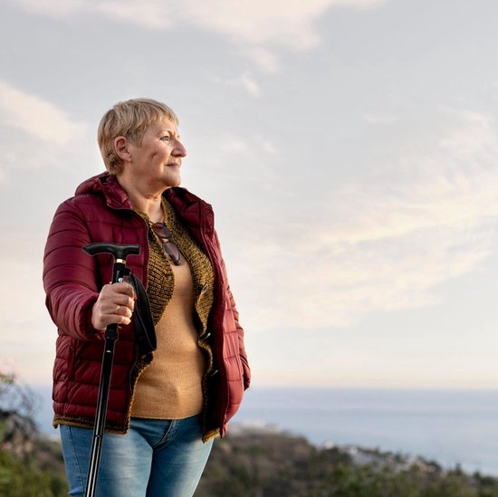 Travelhawk Gehstock - Verstellbar und faltbar - Schwarz - Inkl. Aufbewahrungstasche - Gehstock Elderly