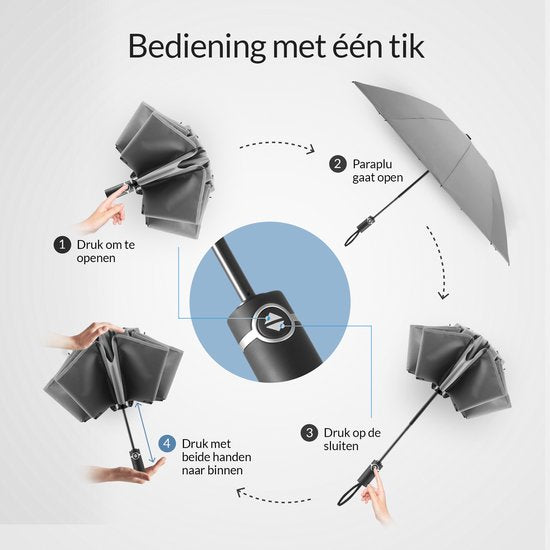 Nohrd Storm Umbrella - Grau - Regenschirm faltbar - Sturmsicher 108 km/h - Sturmschirme - Automatisch ein- und ausklappbar - Reflektierend - Regenschirme - Inklusive Schutzhülle