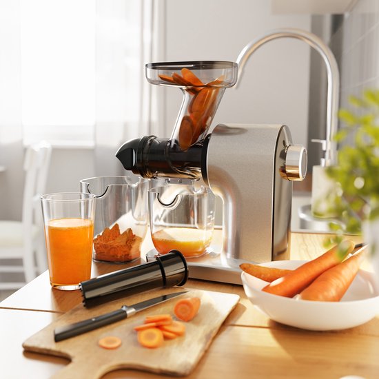 KitchenBrothers Slowjuicer - Kompakt - Saftpresse - Gemüse- und Obstpresse - 45 mm - 500 ml - Grau