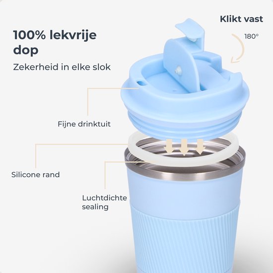 Castagnola Thermos Cup - Kaffeebecher To Go - Reisebecher für Kaffee und Tee - Teebecher - 380 ML - Edelstahl - Hellblau