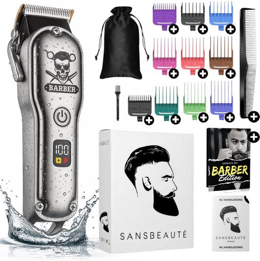 Sansbeauté® Professionelle Haar und Bart Schneidemaschine - Kabellos - Haarschneider Herren - Trimmer, Friseur, Schneider - Barbier Set