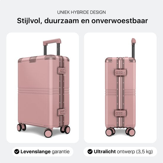 ONYX Hybrid Pro Handgepäck Koffer 35 Liter - Recyceltes Polycarbonat und reißverschlussloses Design - Reisekoffer mit TSA-Schloss und Spinner-Rollen - Leichter Trolley - Candy Pink
